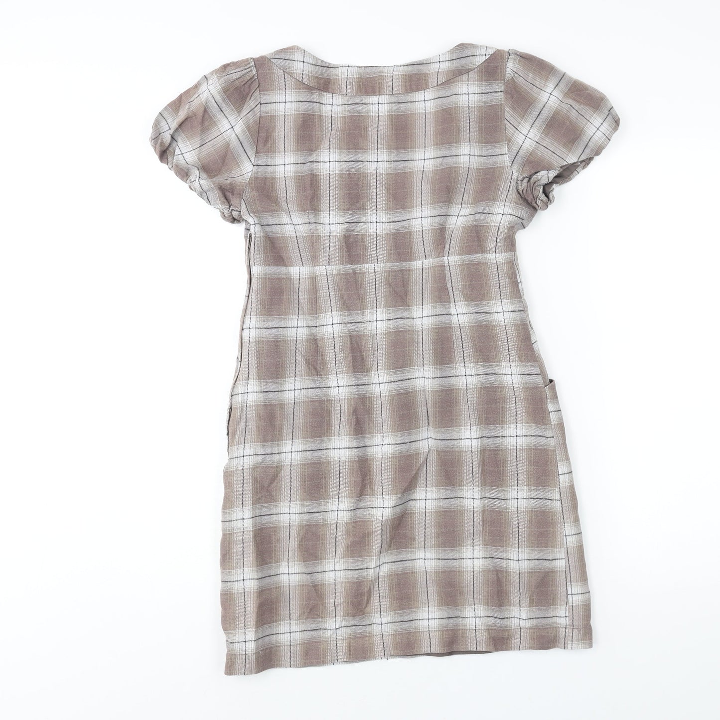 Divided by H&M Womens Brown Check Cotton Mini Size 8 V-Neck Zip