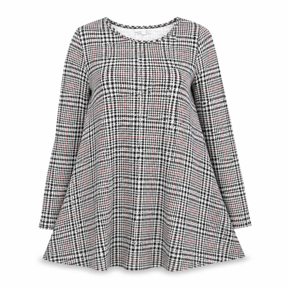 Glamorous Womens Black Houndstooth Polyester A-Line Size 12 Round Neck Pullover