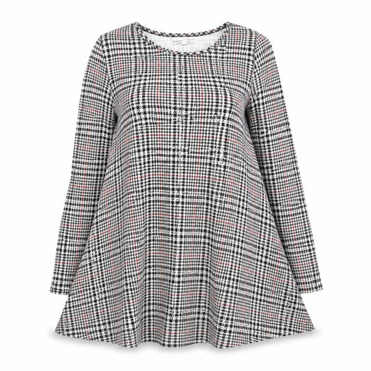 Glamorous Womens Black Houndstooth Polyester A-Line Size 12 Round Neck Pullover