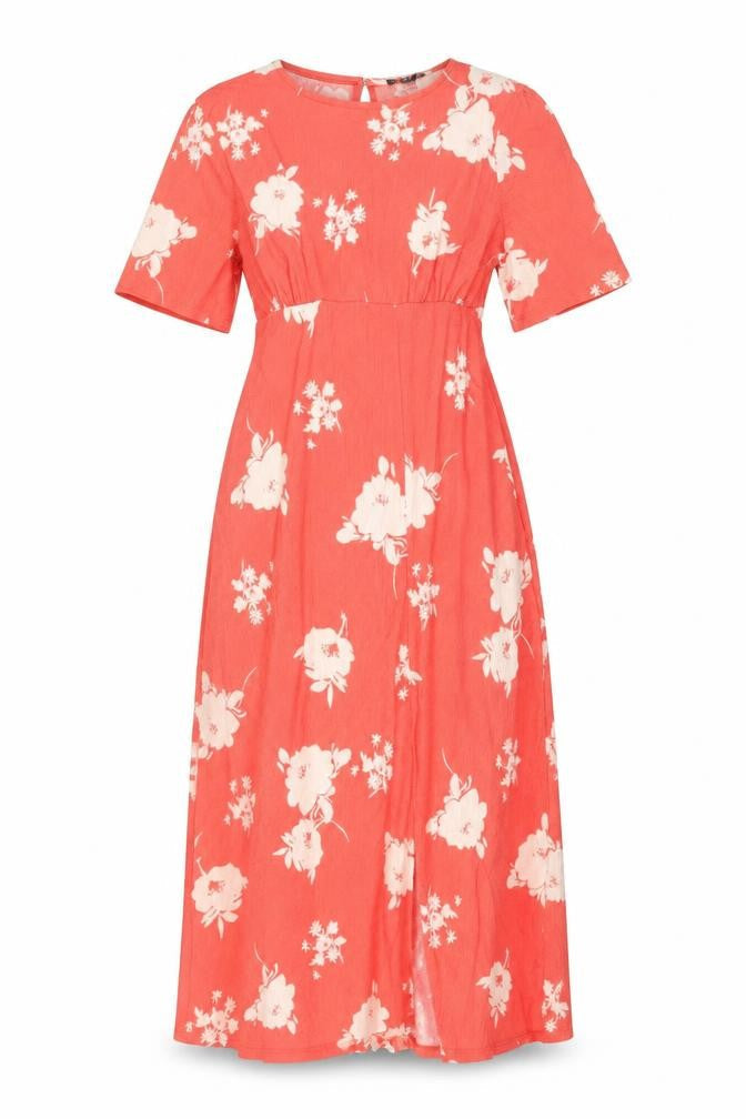 New Look Womens Red Floral Polyester A-Line Size 10 Round Neck Button
