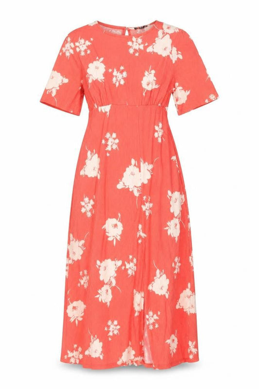 New Look Womens Red Floral Polyester A-Line Size 10 Round Neck Button