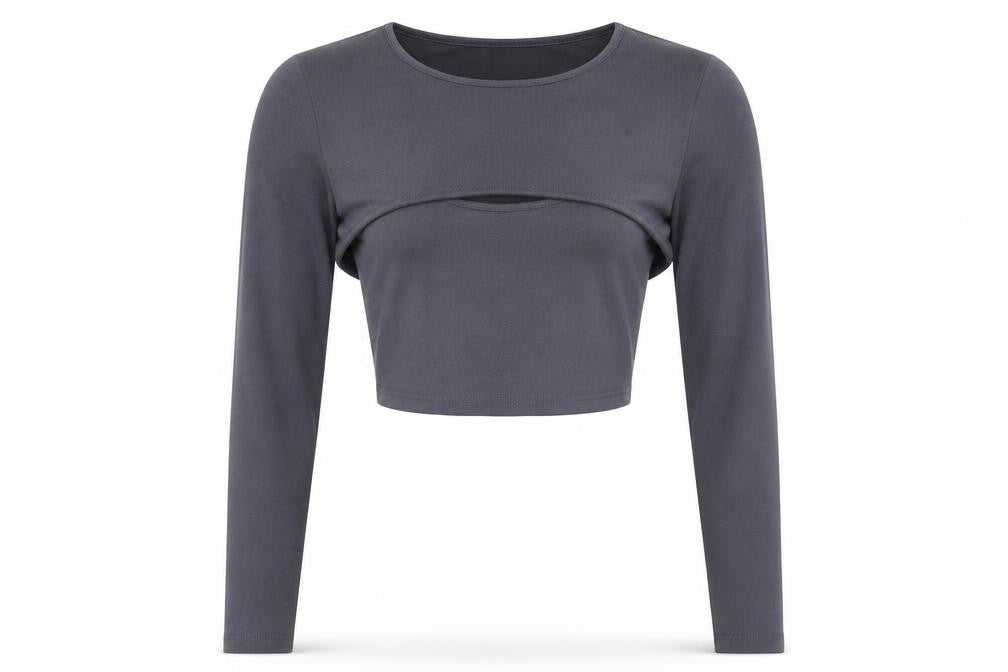Urban Romantics Womens Grey Polyester Basic Blouse Size M Round Neck - Layered