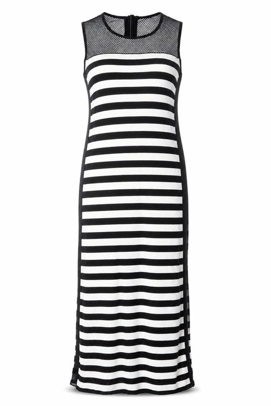 Roman Womens Black Striped Polyester Maxi Size 10 Round Neck Zip - Fishnet Detail