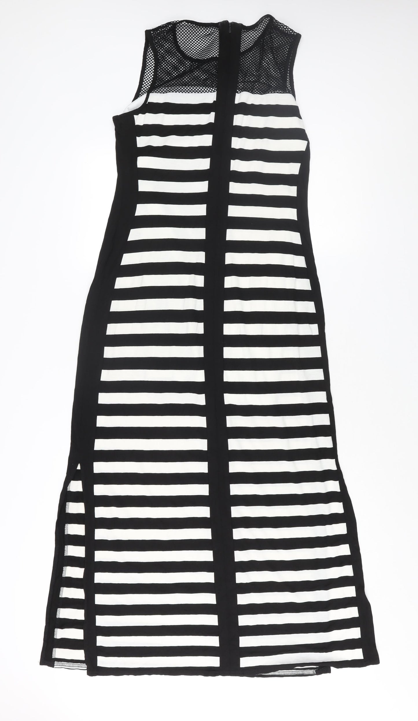 Roman Womens Black Striped Polyester Maxi Size 10 Round Neck Zip - Fishnet Detail