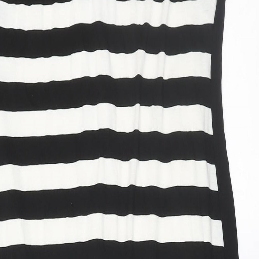 Roman Womens Black Striped Polyester Maxi Size 10 Round Neck Zip - Fishnet Detail