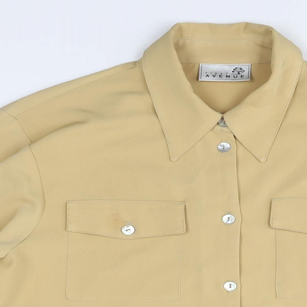 First Avenue Womens Yellow Polyester Basic Button-Up Size 14 Collared