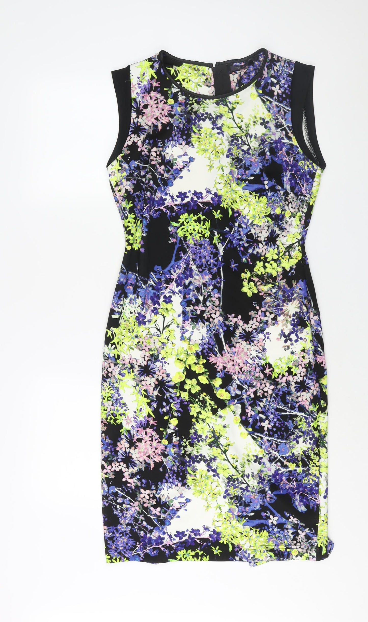 Marks and Spencer Womens Multicoloured Floral Polyester Pencil Dress Size 12 Round Neck Zip