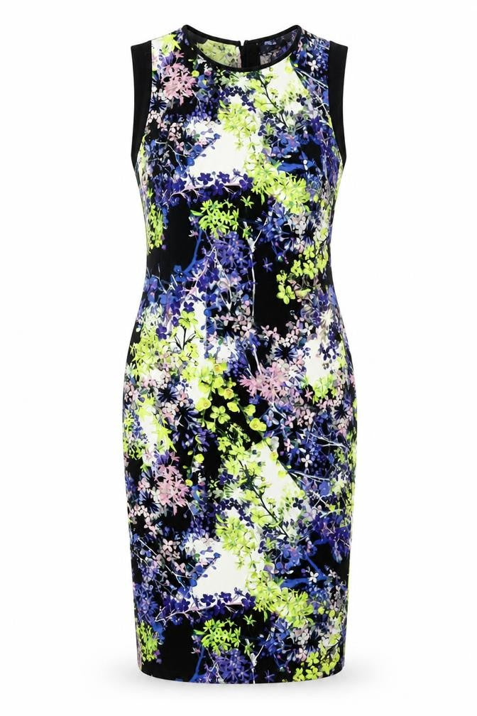 Marks & Spencer Womens Multicoloured Floral Polyester Pencil Dress Size 12 Round Neck Zip