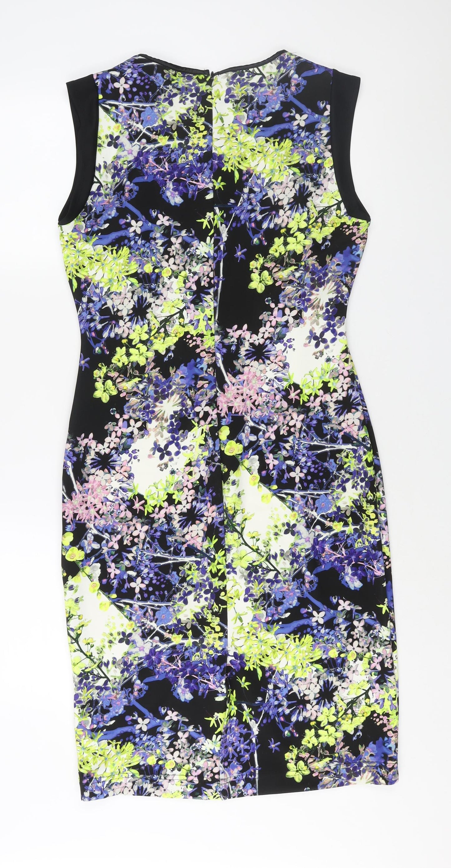 Marks and Spencer Womens Multicoloured Floral Polyester Pencil Dress Size 12 Round Neck Zip