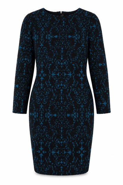 Arcadia Womens Blue Geometric Polyester Sheath Size 14 Round Neck Zip