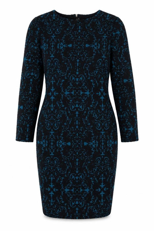 Arcadia Womens Blue Geometric Polyester Sheath Size 14 Round Neck Zip