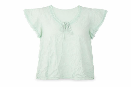 Marks and Spencer Womens Green Viscose Basic Blouse Size 16 V-Neck - Lace Trim