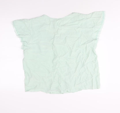 Marks & Spencer Womens Green Viscose Basic Blouse Size 16 V-Neck - Lace Trim