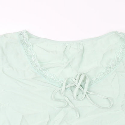 Marks & Spencer Womens Green Viscose Basic Blouse Size 16 V-Neck - Lace Trim