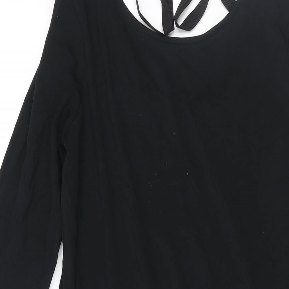 Mamalicious Womens Black Cotton Shift Size M V-Neck Tie - Frill Hem