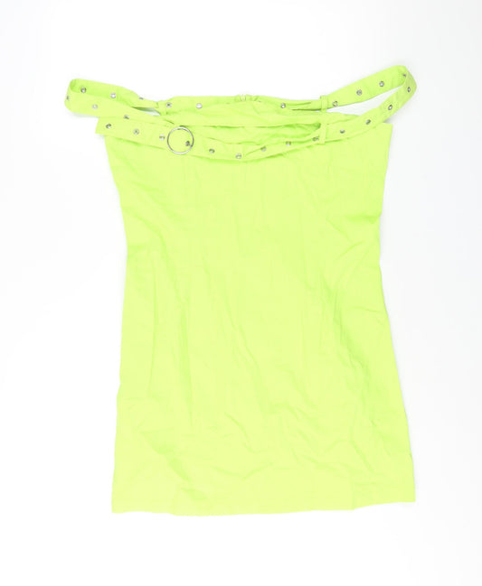 The Ragged Priest Womens Green Cotton Mini Size XL Off the Shoulder Zip - Belt Strap Detail