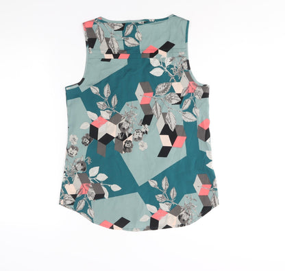 Back view of Only women’s blue geometric polyester camisole blouse, size UK 8, scoop neck