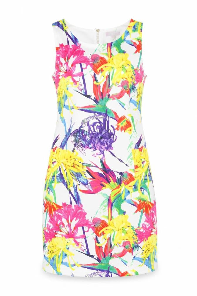 SaSa Womens White Polyester Shift Size M Round Neck Zip - Floral Print