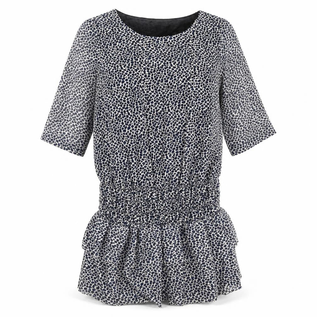 Mango Womens Multicoloured Animal Print Polyester Shift Size XL Round Neck Pullover - Frill Hem Leopard Print