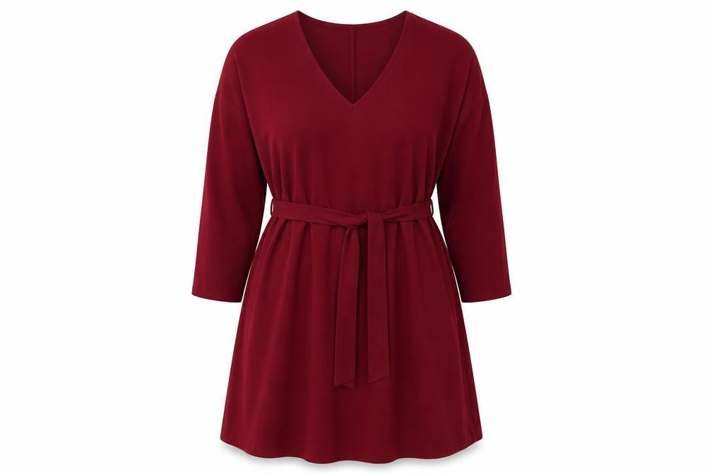 Boohoo Womens Red Polyester A-Line Size 18 V-Neck Pullover - Belted