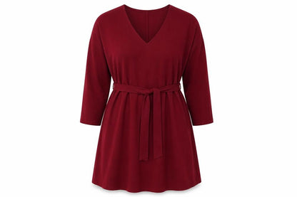 Boohoo Womens Red Polyester A-Line Size 18 V-Neck Pullover - Belted