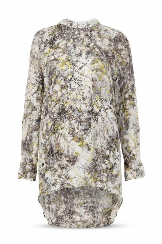 NEXT Womens Multicoloured Geometric Viscose Tunic Blouse Size 10 Round Neck - Hi Low Hem Semi Sheer