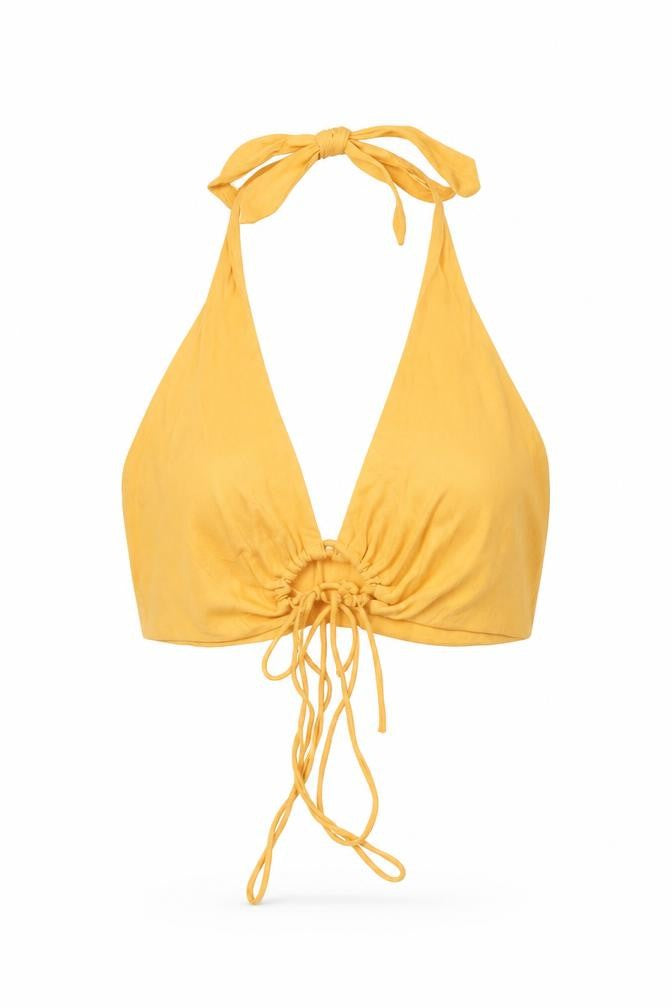 Zara Womens Orange Viscose Cropped Blouse Size M Halter - Ring Cut Out