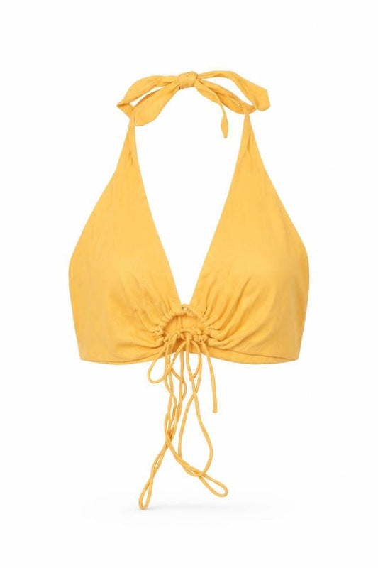 Zara Womens Orange Viscose Cropped Blouse Size M Halter - Ring Cut Out