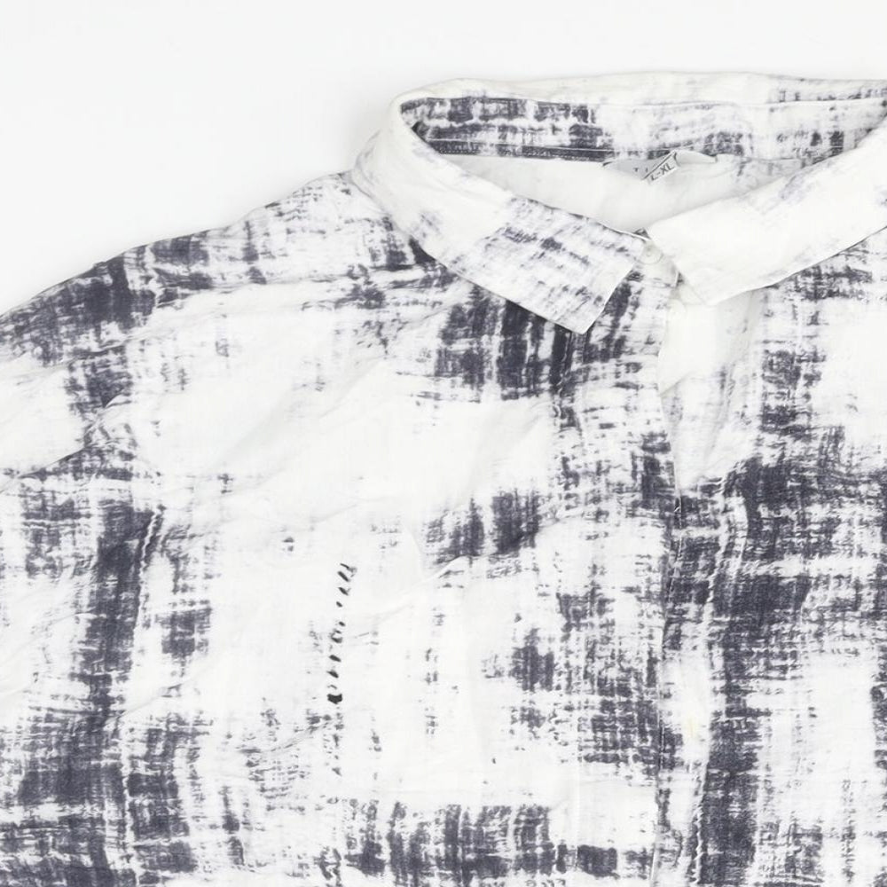 Tirelli Womens White Geometric Polyester Tunic Button-Up Size L Collared