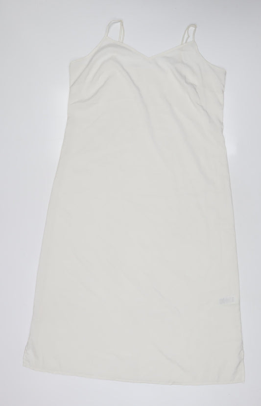 Marks and Spencer Womens White Polyester Tank Dress Size 14 V-Neck Pullover