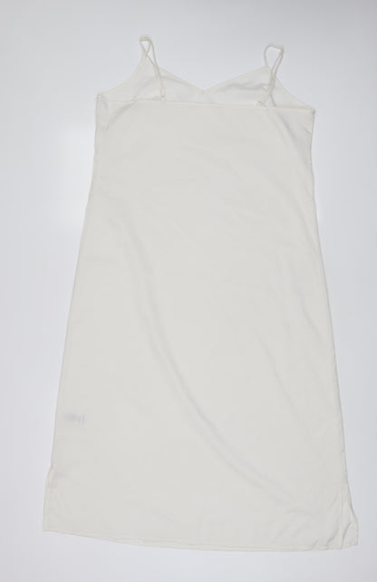 Marks & Spencer Womens White Polyester Tank Dress Size 14 V-Neck Pullover