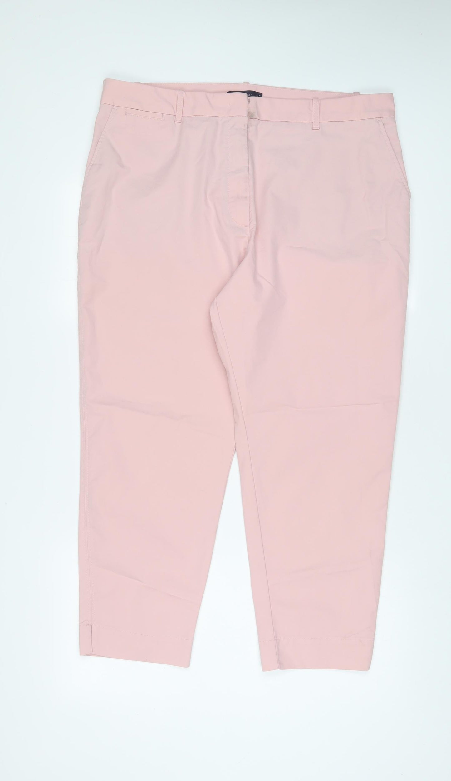 Marks and Spencer Womens Pink Cotton Trousers Size 18 L26 in Regular Hook & Eye