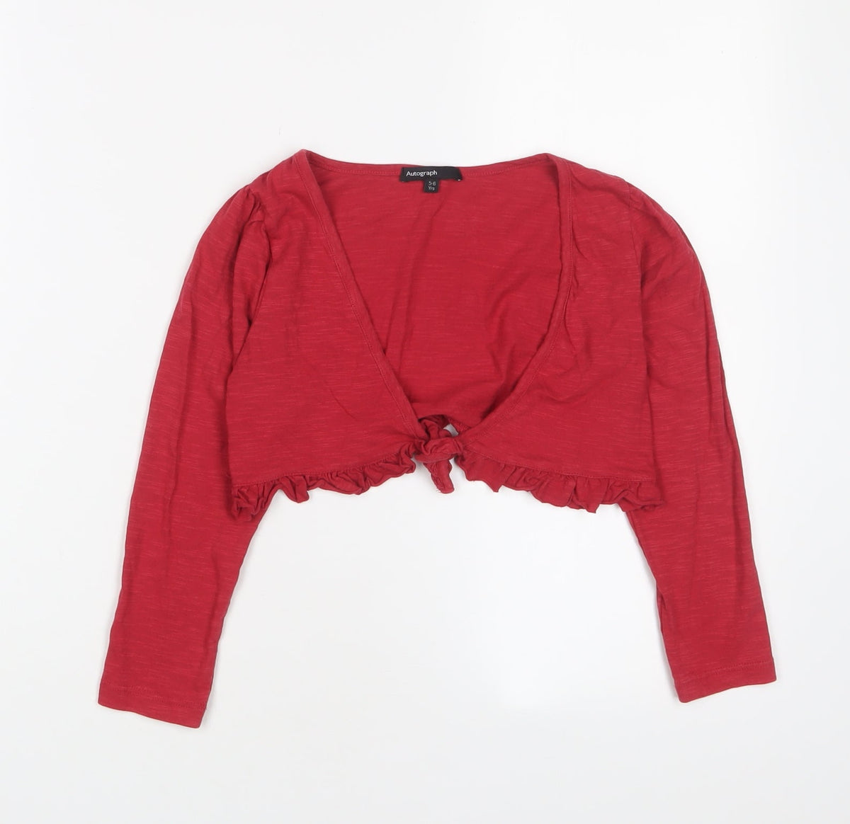 Additional front view of Autograph girls’ pink v-neck cotton cardigan jumper, size 5-6, years button