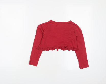 Back view of Autograph girls’ pink v-neck cotton cardigan jumper, size 5-6, years button