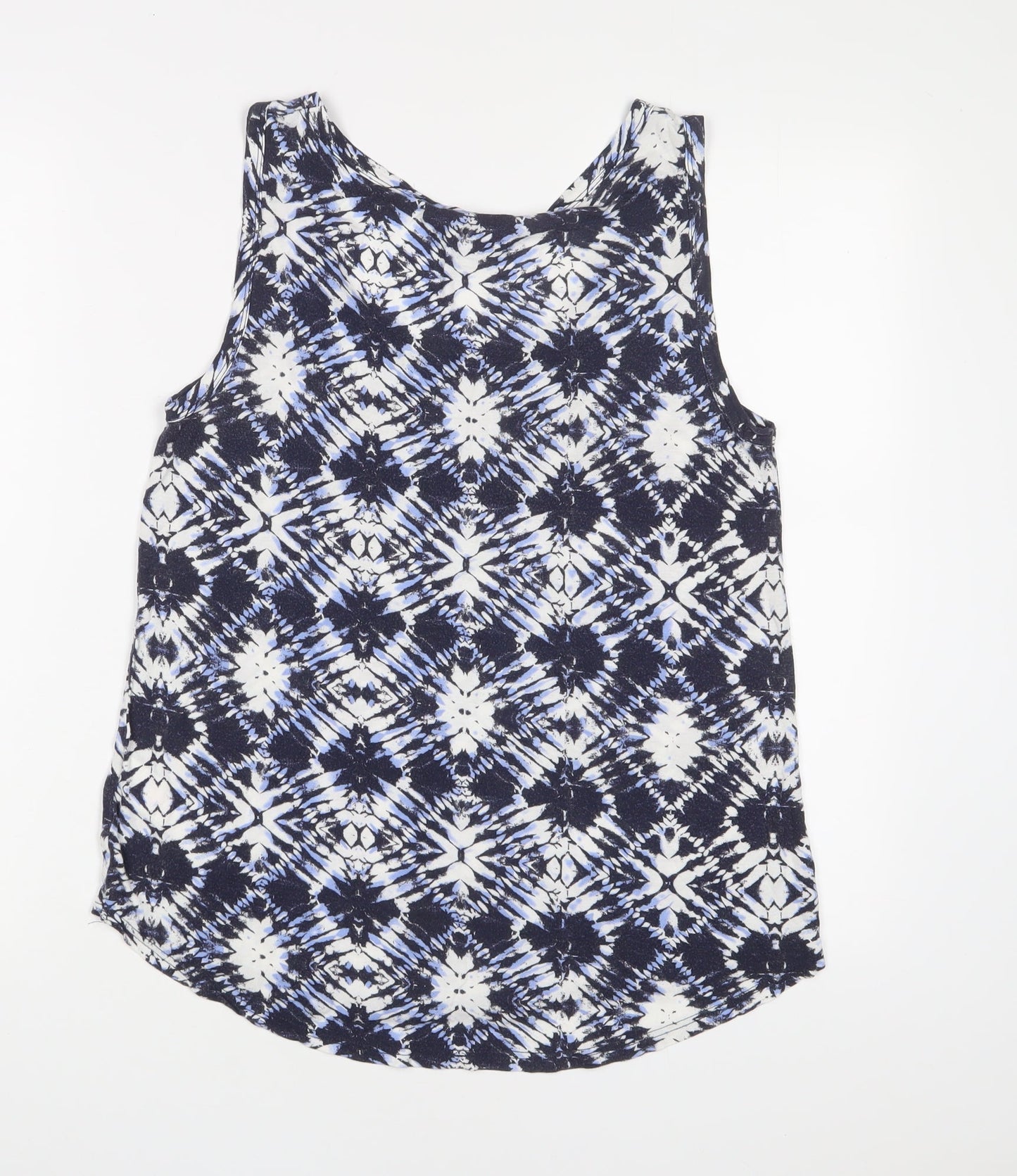 Dorothy Perkins Womens Blue Geometric Viscose Basic Tank Size 10 Scoop Neck