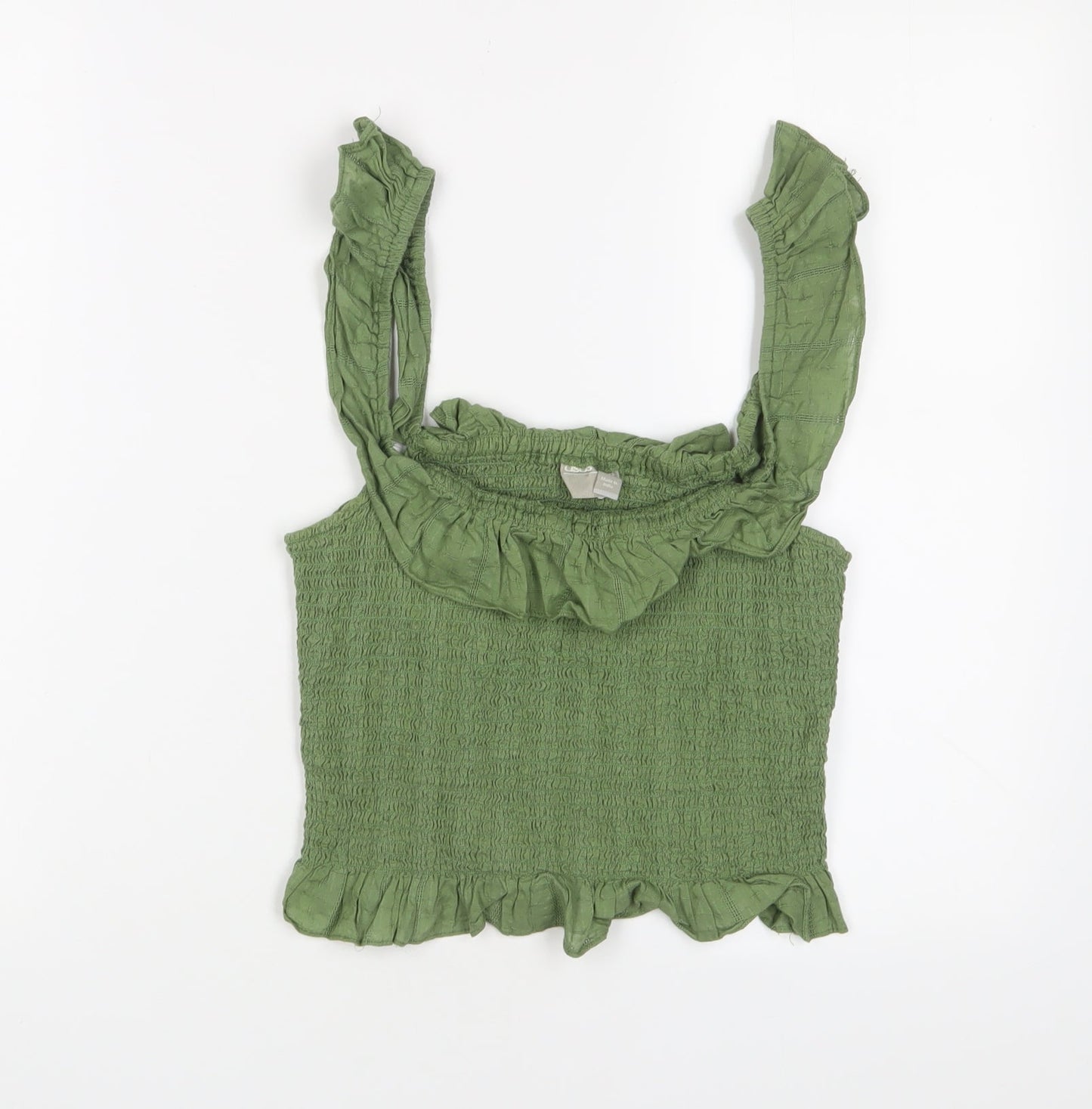 ASOS Womens Green Cotton Camisole Tank Size 12 Square Neck - Frill