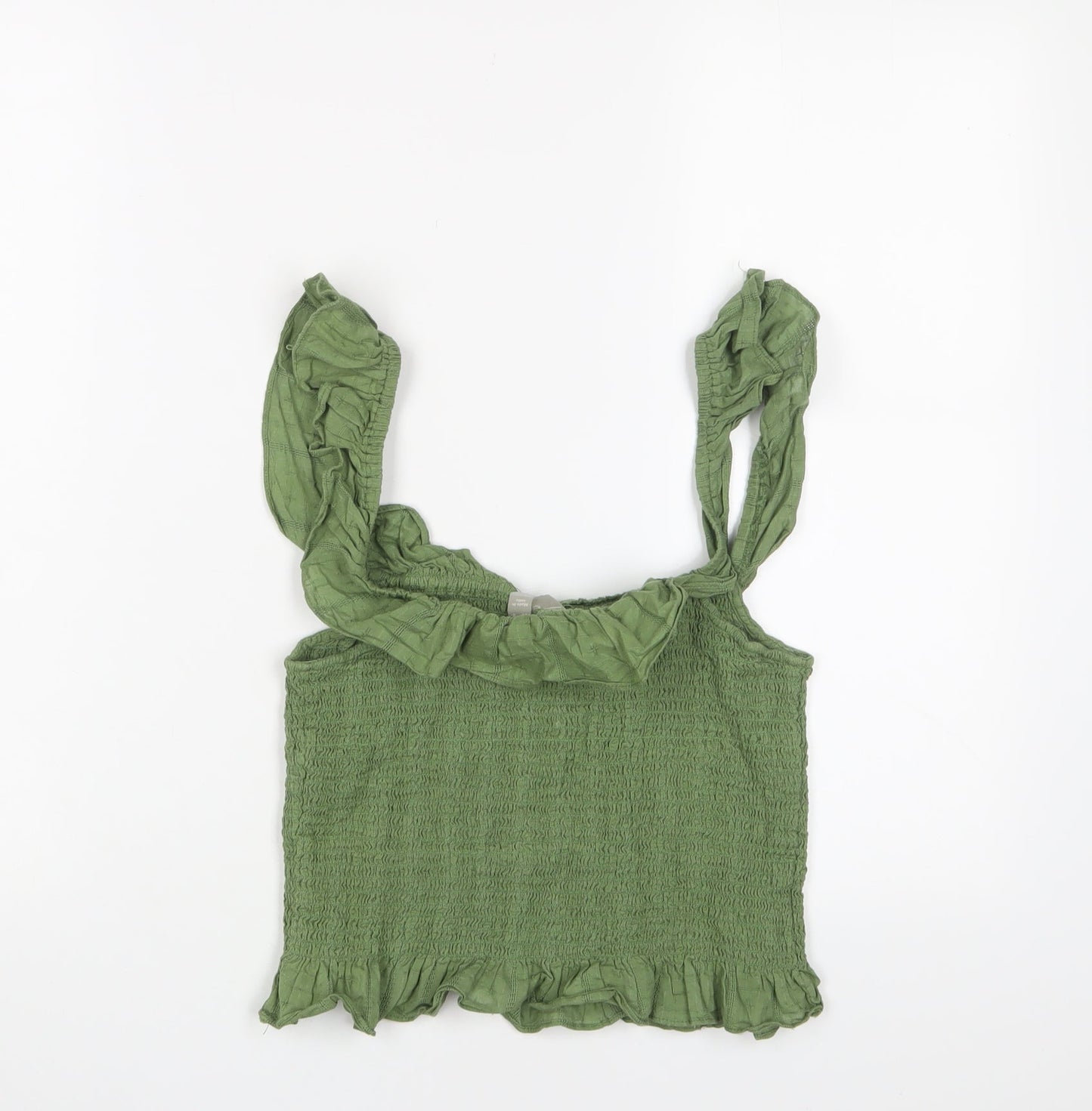 ASOS Womens Green Cotton Camisole Tank Size 12 Square Neck - Frill