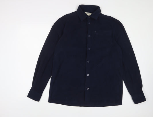 Fife Country Mens Blue Polyester Button-Up Size L Collared Button