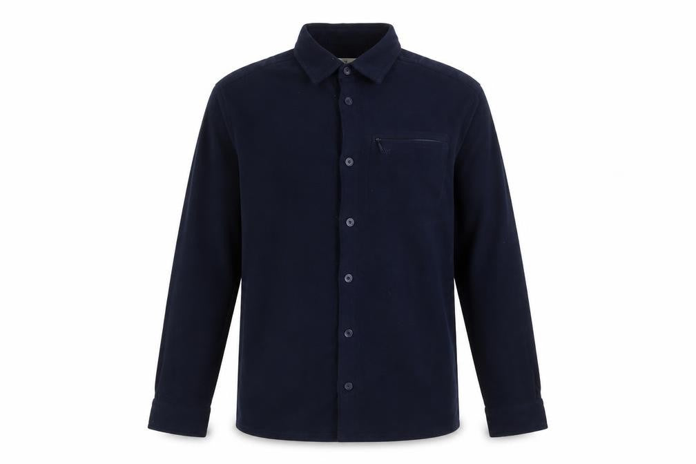 Fife Country Mens Blue Polyester Button-Up Size L Collared Button