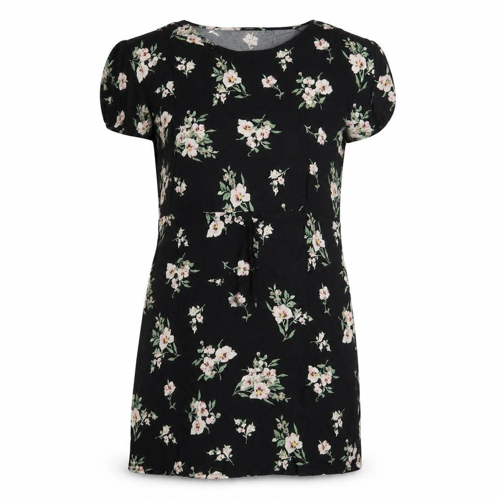 VERO MODA Womens Black Floral Viscose A-Line Size L Crew Neck Pullover - Drawstring