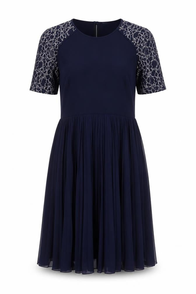 ASOS Womens Blue Polyester A-Line Size 10 Crew Neck Button - Lace, Pleated
