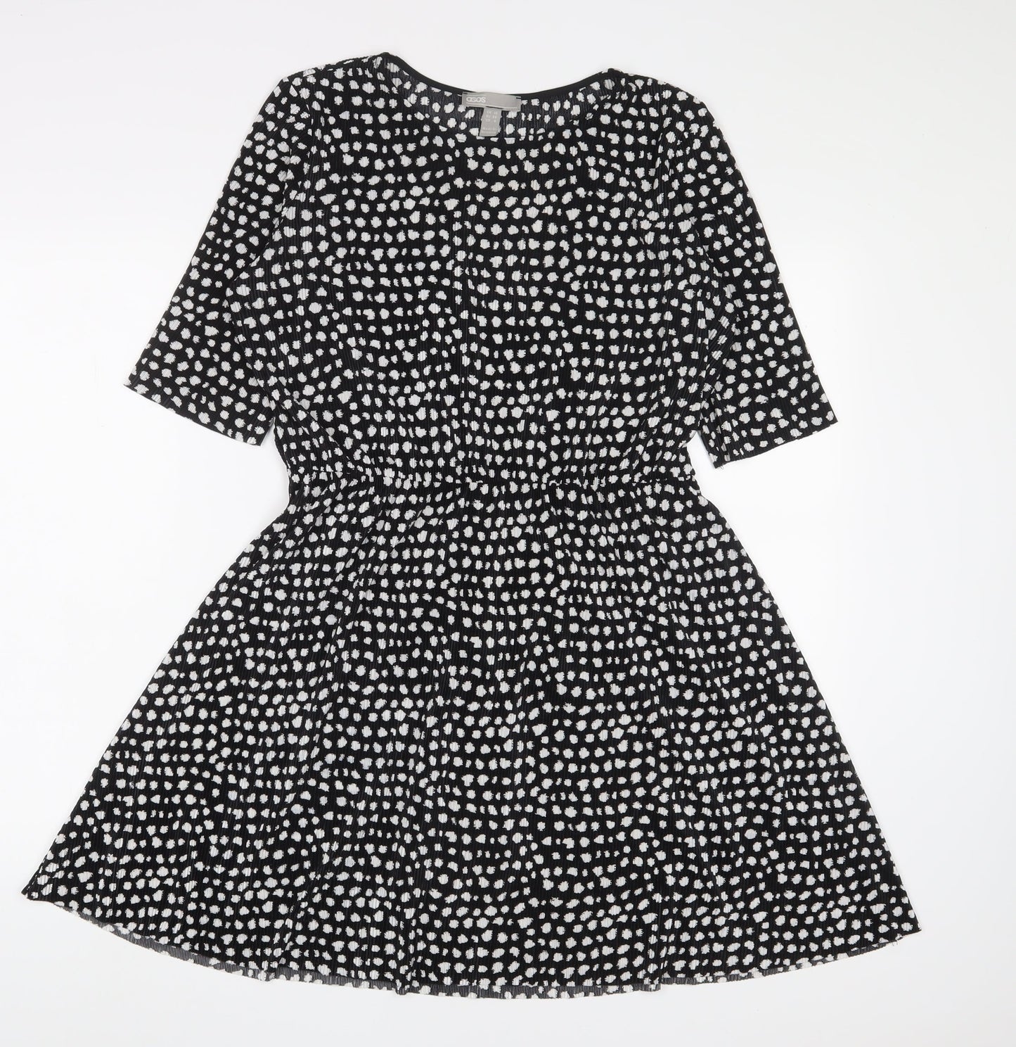 ASOS Womens Black Geometric Polyester A-Line Size 10 Crew Neck Pullover - Belted
