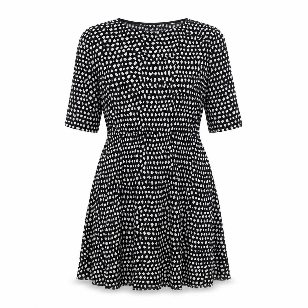 ASOS Womens Black Geometric Polyester A-Line Size 10 Crew Neck Pullover - Belted