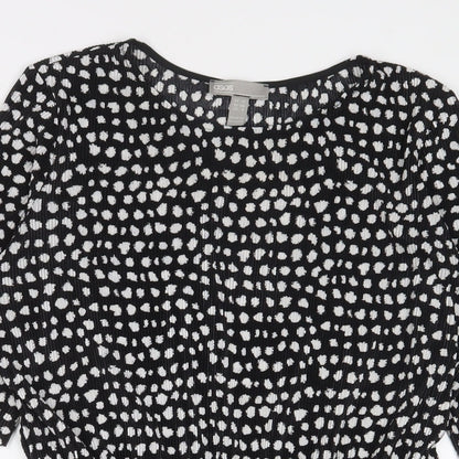 Close-up detail of ASOS women’s black geometric polyester a-line, size UK 10, crew neck pullover - belted