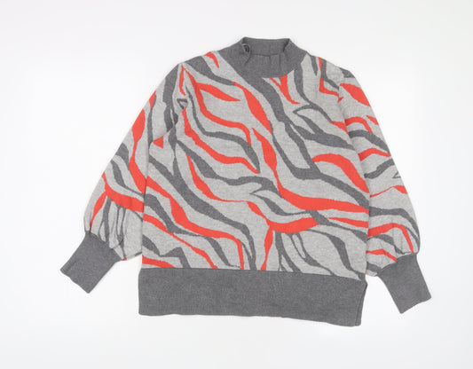 Marks and Spencer Womens Grey Round Neck Animal Print Viscose Pullover Jumper Size L