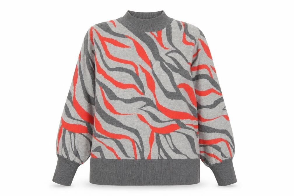 Marks & Spencer Womens Grey Round Neck Animal Print Viscose Pullover Jumper Size L