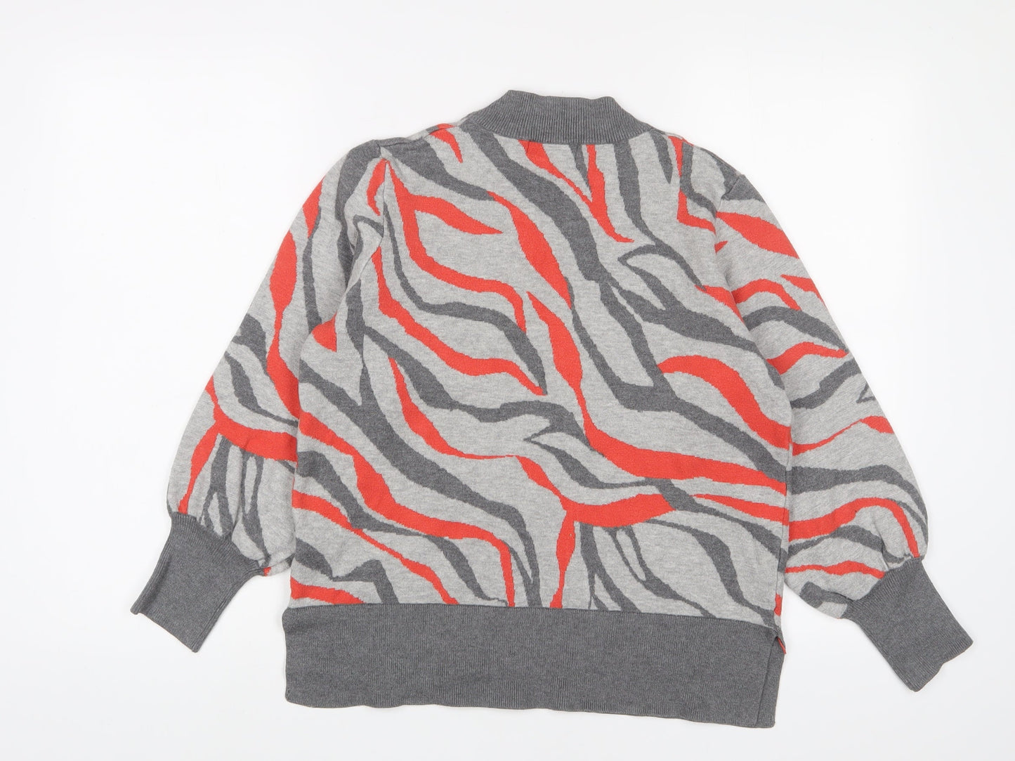 Marks and Spencer Womens Grey Round Neck Animal Print Viscose Pullover Jumper Size L