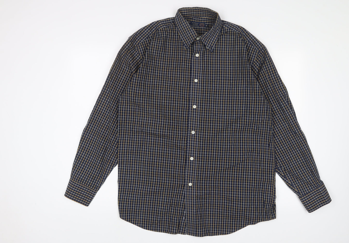 Debenhams Mens Blue Plaid Cotton Button-Up Size M Collared Button