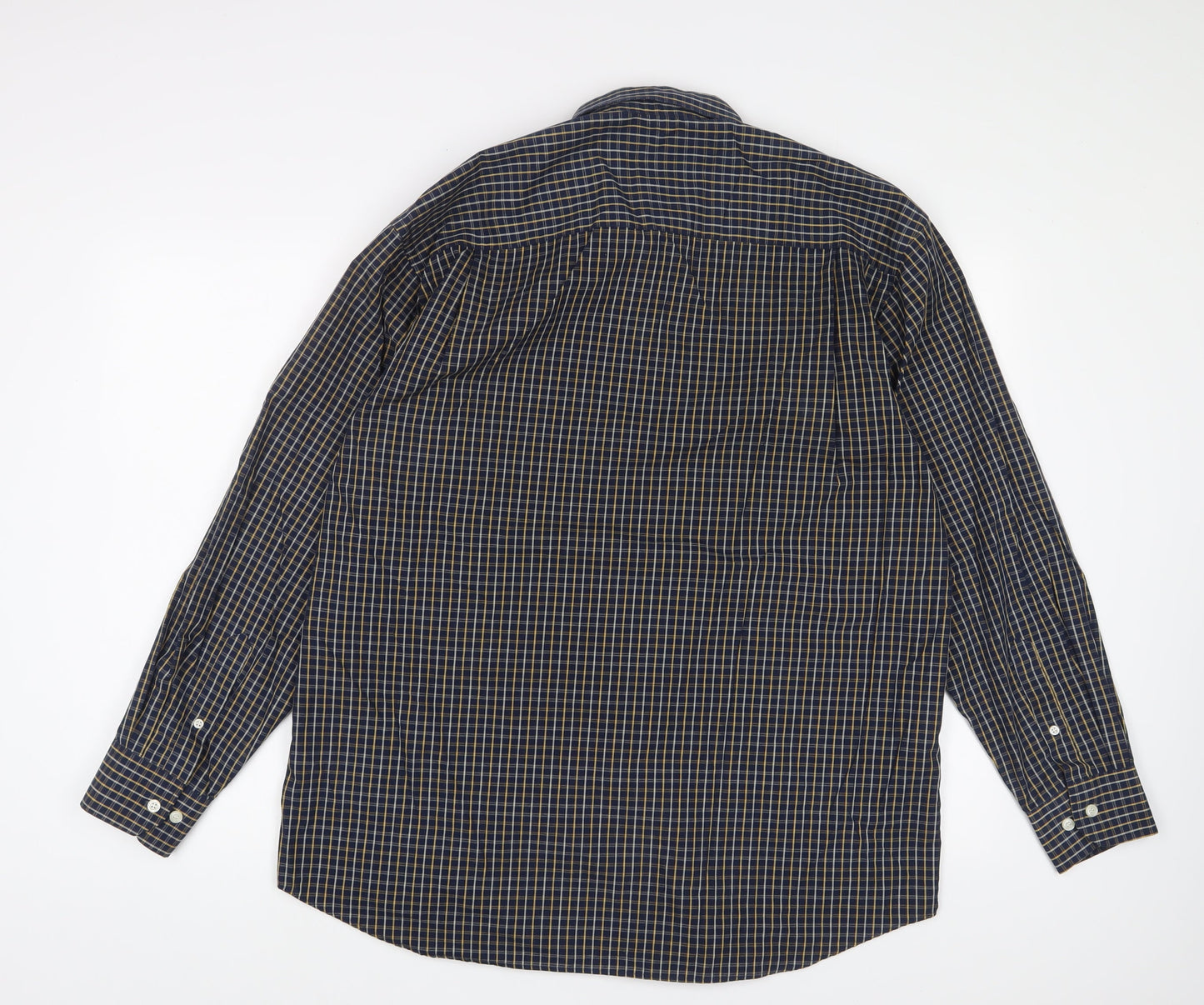 Debenhams Mens Blue Plaid Cotton Button-Up Size M Collared Button