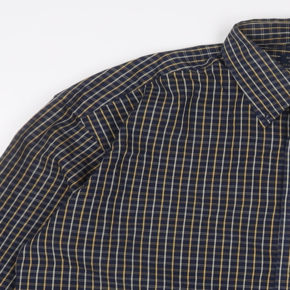 Debenhams Mens Blue Plaid Cotton Button-Up Size M Collared Button